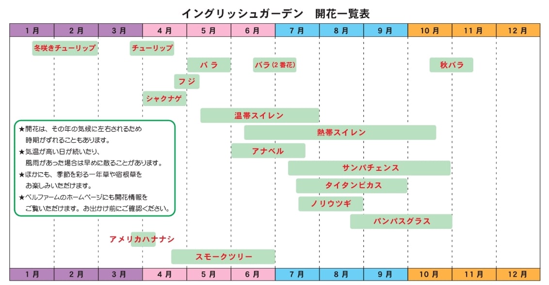 春夏秋冬のお花の見頃をまとめた図